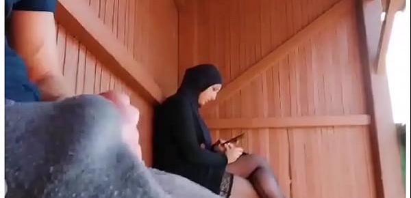  I pulled out my cock in front of this muslim who was waiting for her bus!!